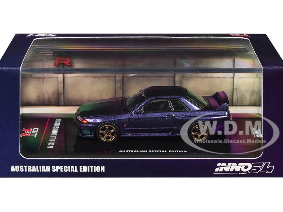 Nissan Skyline GT-R (R32) RHD (Right Hand Drive) Midnight Purple Metallic "Australian Special Edition" 1/64 Diecast Model Car by Inno Models