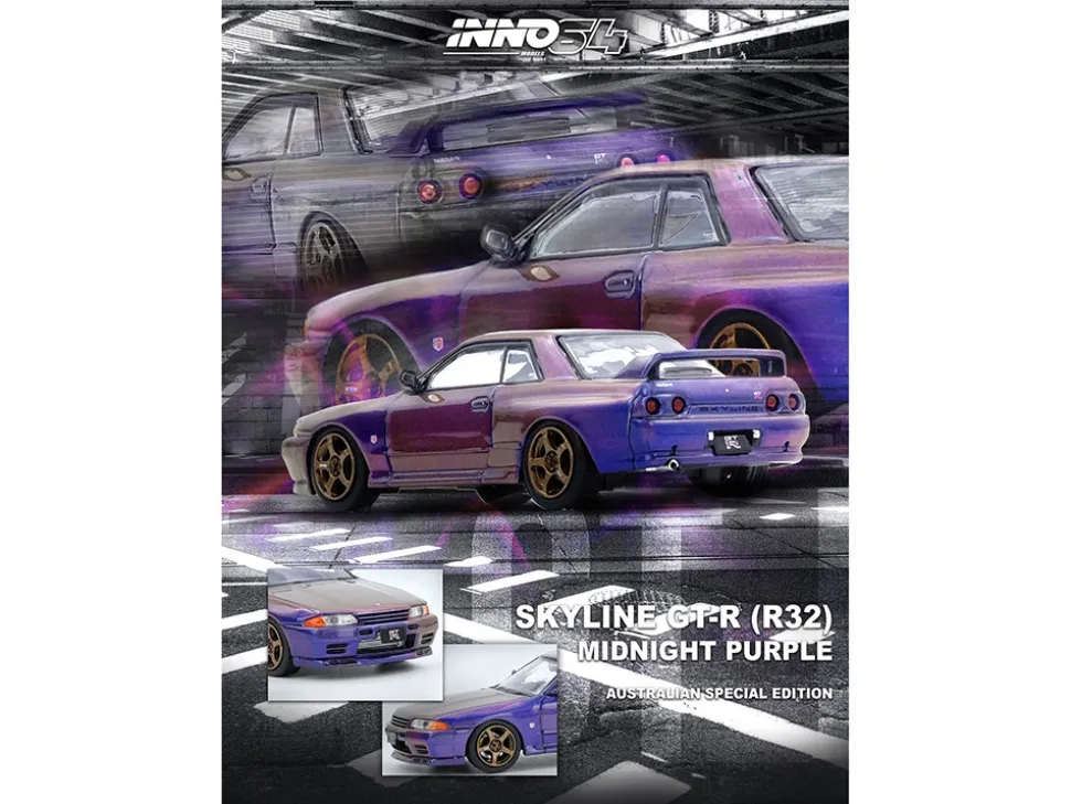 Nissan Skyline GT-R (R32) RHD (Right Hand Drive) Midnight Purple Metallic "Australian Special Edition" 1/64 Diecast Model Car by Inno Models