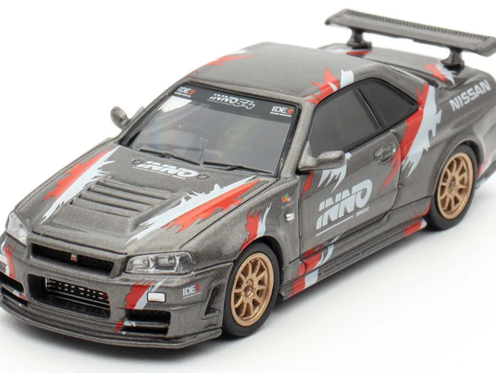 Nissan Skyline GT-R (R34) Z-Tune RHD (Right Hand Drive) Gray Metallic with Graphics "Indonesia Diecast Expo 2024 Exclusive Edition" 1/64 Diecast Model Car by Inno Models