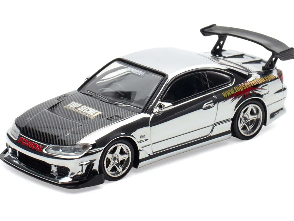 Nissan "Top Secret" Silvia (S15) RHD (Right Hand Drive) Chrome with Carbon Hood "Tokyo Auto Salon Kuala Lumpur 2025 Event Edition" 1/64 Diecast Model Car by Inno Models