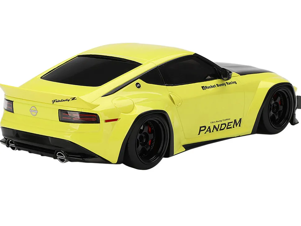 Nissan Z (RZ34) "Pandem" Ikazuchi Yellow with Matt Black Hood 1/18 Model Car by Top Speed