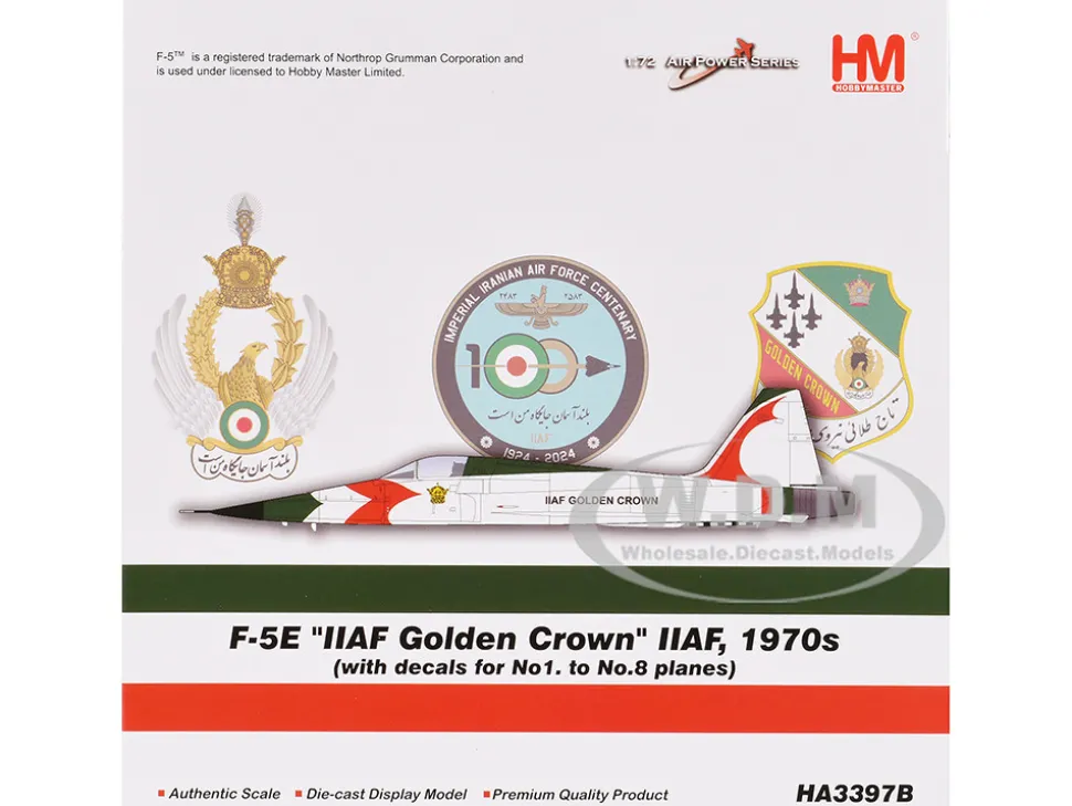 Northrop F-5E Tiger II Aircraft "#1-8, 3-7099, IIAF Golden Crown" Imperial Iranian Air Force "Air Power Series" 1/72 Diecast Model by Hobby Master