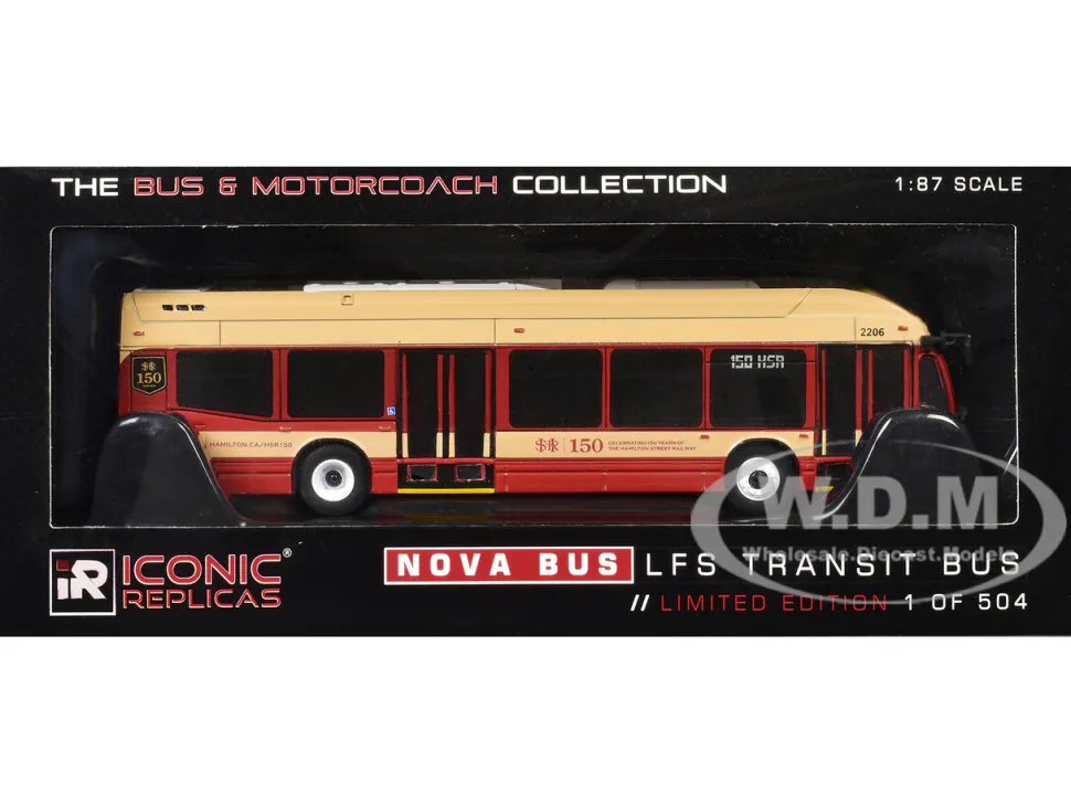 Nova Bus LFS HEV Transit Bus "Hamilton Street Railway 150th Anniversary" Cream and Red "The Bus & Motorcoach Collection" Limited Edition to 504 pieces Worldwide 1/87 (HO) Diecast Model by Iconic Replicas