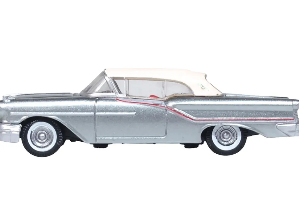1957 Oldsmobile 88 Convertible (Top-Up) Juneau Gray with White Top and Red Interior 1/87 (HO) Scale Diecast Model Car by Oxford Diecast
