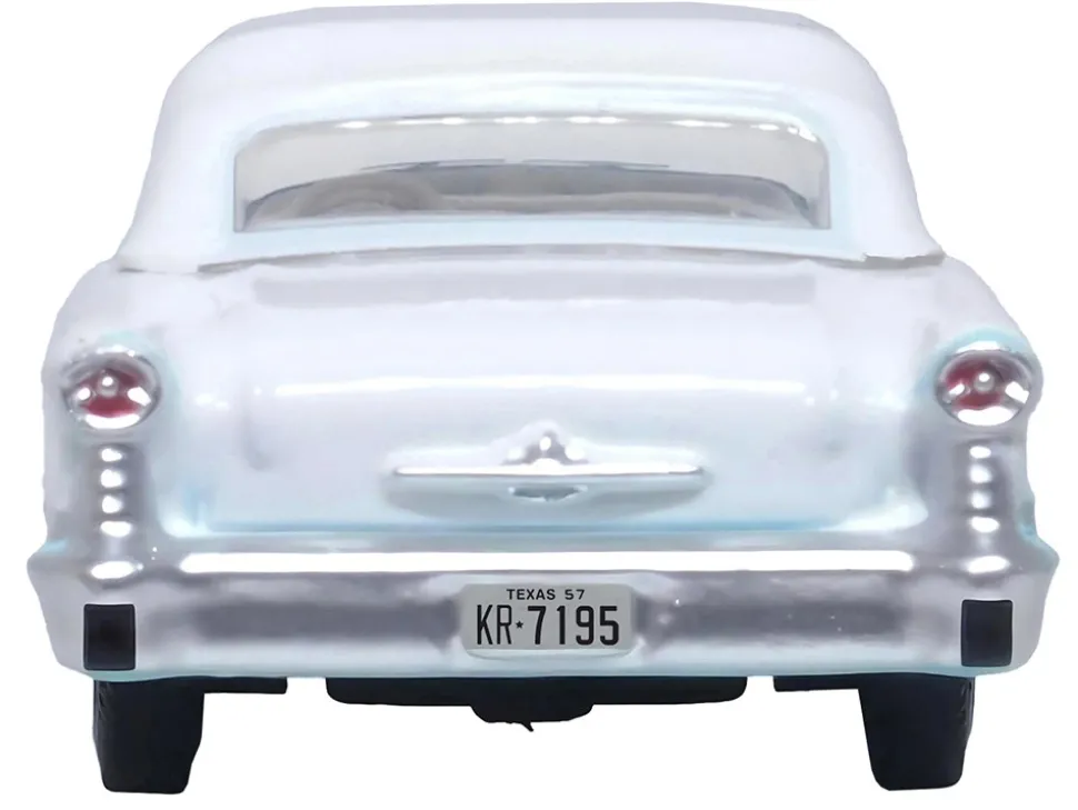 1957 Oldsmobile 88 Convertible Top Up Banff Blue and Alcan White with White 1/87 HO Scale Diecast Model Car Oxford Diecast 87OC57002