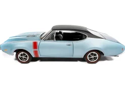 1968 Oldsmobile 442 W30 Holiday Coupe Teal Frost Metallic with Red Stripes and Black Vinyl Top "Hemmings Motor News July 2023 Cover Car" "American Muscle" Series 1/18 Diecast Model Car by Auto World