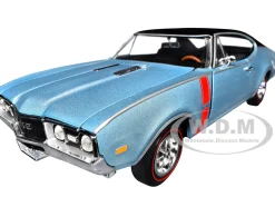 1968 Oldsmobile 442 W30 Holiday Coupe Teal Frost Metallic with Red Stripes and Black Vinyl Top "Hemmings Motor News July 2023 Cover Car" "American Muscle" Series 1/18 Diecast Model Car by Auto World