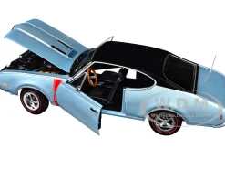 1968 Oldsmobile 442 W30 Holiday Coupe Teal Frost Metallic with Red Stripes and Black Vinyl Top 