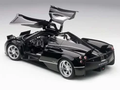 Pagani Huayra Gloss Black with Silver Stripes and Silver Wheels 1/12 Model Car Autoart 12233