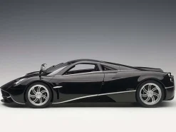 Pagani Huayra Gloss Black with Silver Stripes and Silver Wheels 1/12 Model Car Autoart 12233