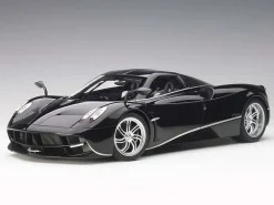 Pagani Huayra Gloss Black with Silver Stripes and Silver Wheels 1/12 Model Car Autoart 12233