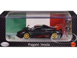 Pagani Imola Black Carbon with Italian Flag Stripes with Extra Wheels 1/64 Diecast Model Car by CM Model