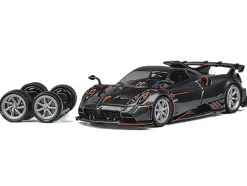 Pagani Imola Dark Gray Metallic with Carbon and Orange Accents with Extra Wheels 1/64 Diecast Model Car by CM Model