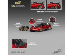 Pagani Imola Red Metallic with Carbon Top and Stripes with Extra Wheels 1/64 Diecast Model Car by CM Model