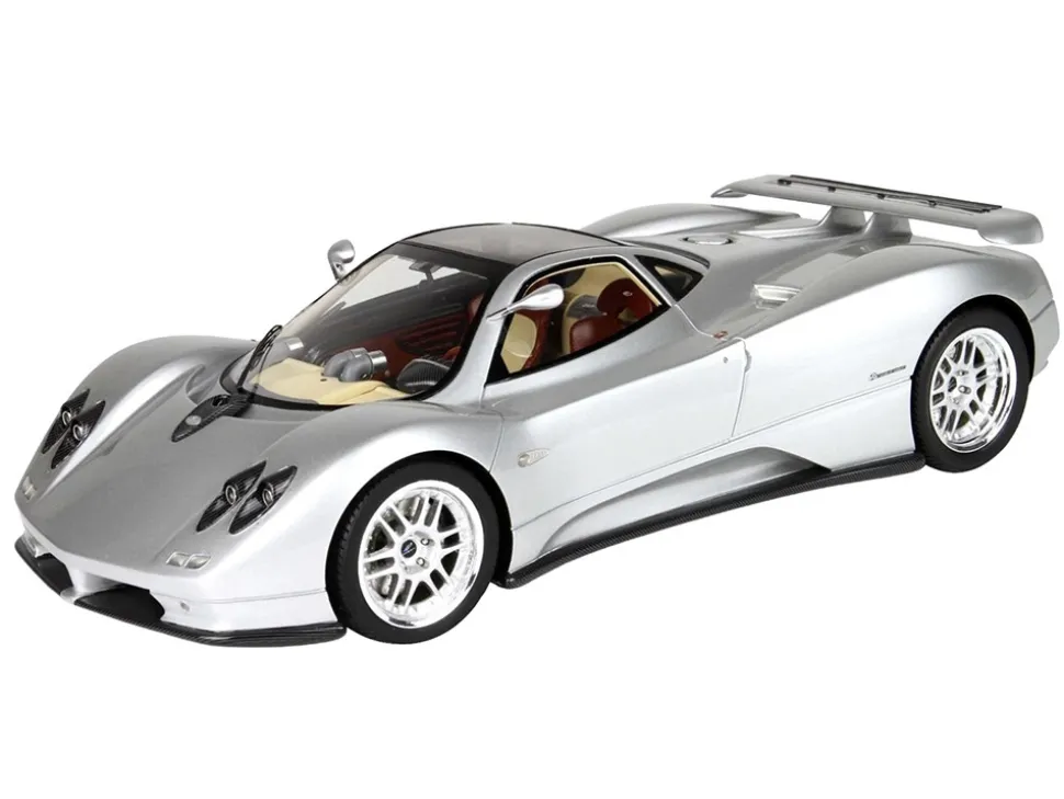 Pagani Zonda C12 Silver Metallic "VIN 001 20th Anniversary Restoration" with DISPLAY CASE Limited Edition to 199 pieces Worldwide 1/18 Model Car by BBR