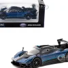 Pagani Zonda Revolucion Blue Metallic Black Light Blue Stripes Global64 Series 1/64 Diecast Model Car Tarmac Works T64G-TL016-BL