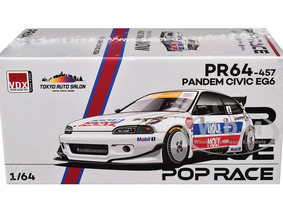 Pandem Civic EG6 RHD (Right Hand Drive) White with Stripes and Graphics "VDX - Tokyo Auto Salon Hong Kong 2025" Special Edition 1/64 Diecast Model Car by Pop Race