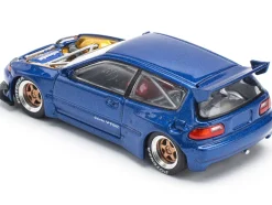 Pandem Civic EG6 VTEC RHD (Right Hand Drive) Blue Metallic with No Hood 1/64 Diecast Model Car by Pop Race