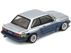 Pandem E30 M3 Silver Metallic and Dark Blue 1/64 Diecast Model Car by Inno Models