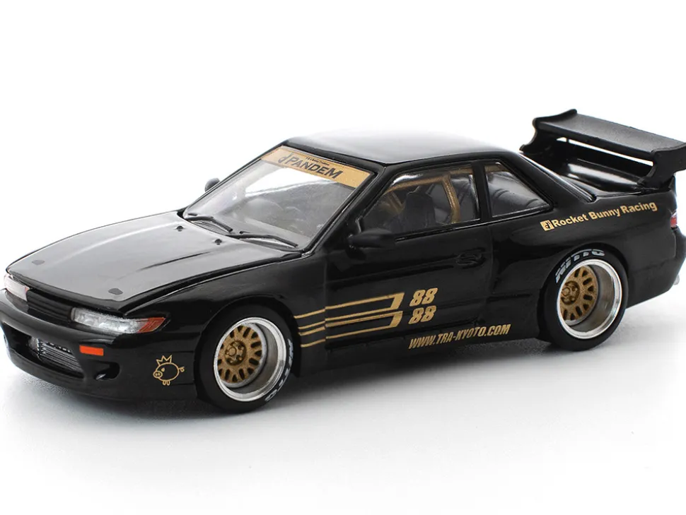 Pandem S13 RHD (Right Hand Drive) Black with Gold Accents 1/64 Diecast Model Car by Pop Race