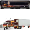 Peterbilt 389 Pride-N-Class with 70" Mid-Roof Sleeper and 53' Utility Trailer with Reefer "Hurricane Express" Brown with Stripes "Big Rigs" Series II #4 1/64 Diecast Model by DCP/First Gear