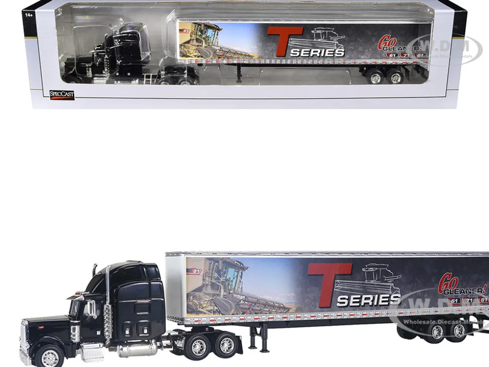 Peterbilt 379 Sleeper Cab Black with Trailer "Gleaner T Series" 1/64 Diecast Model by SpecCast
