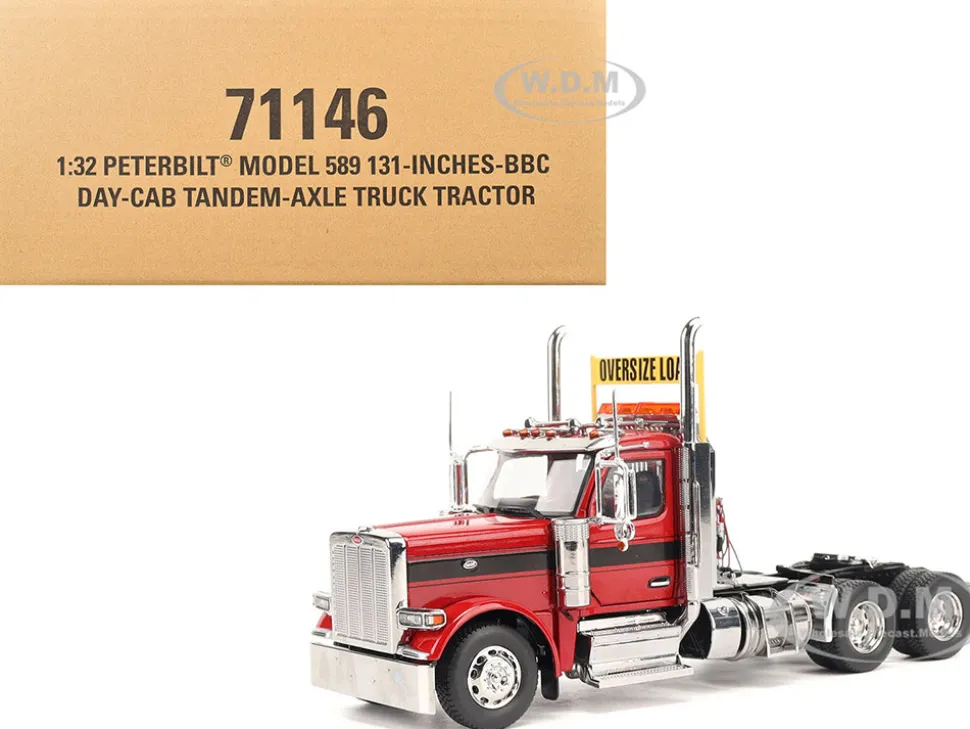 Peterbilt 589 Tandem-Axle Truck Tractor with Day Cab Legendary Red "Transport Series" 1/32 Diecast Model by Diecast Masters