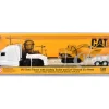 Peterbilt 579 Tractor White with Lowboy Trailer and CAT 315C Excavator Yellow 1/87 (HO) Diecast Model by Diecast Masters