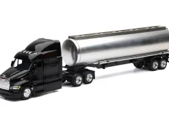Peterbilt 387 Truck Black with Tanker Trailer Silver "Long Haul Truckers" Series 1/43 Diecast Model by New Ray