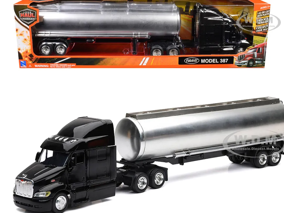 Peterbilt 387 Truck Black with Tanker Trailer Silver "Long Haul Truckers" Series 1/43 Diecast Model by New Ray