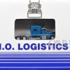 Peterbilt 389 Truck Tractor with Sleeper Cab Blue Metallic and Pneumatic Tank Trailer Chrome Combo Set 1/87 (HO) Plastic Model Car by HO Logistics