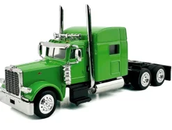 Peterbilt 389 Truck Tractor with Sleeper Cab Lime Green and Low Boy Flatbed Trailer Black Combo Set 1/87 (HO) Plastic Model Car by HO Logistics