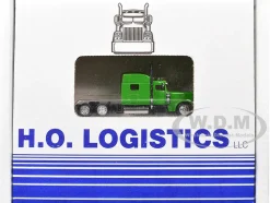 Peterbilt 389 Truck Tractor with Sleeper Cab Lime Green and Low Boy Flatbed Trailer Black Combo Set 1/87 (HO) Plastic Model Car by HO Logistics