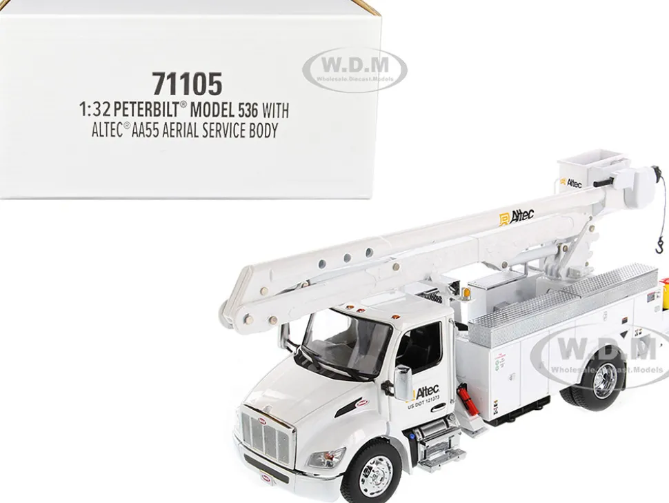 Peterbilt 536 Truck with Altec AA55 Aerial Service Body White Transport Series 1/32 Diecast Model Diecast Masters 71105