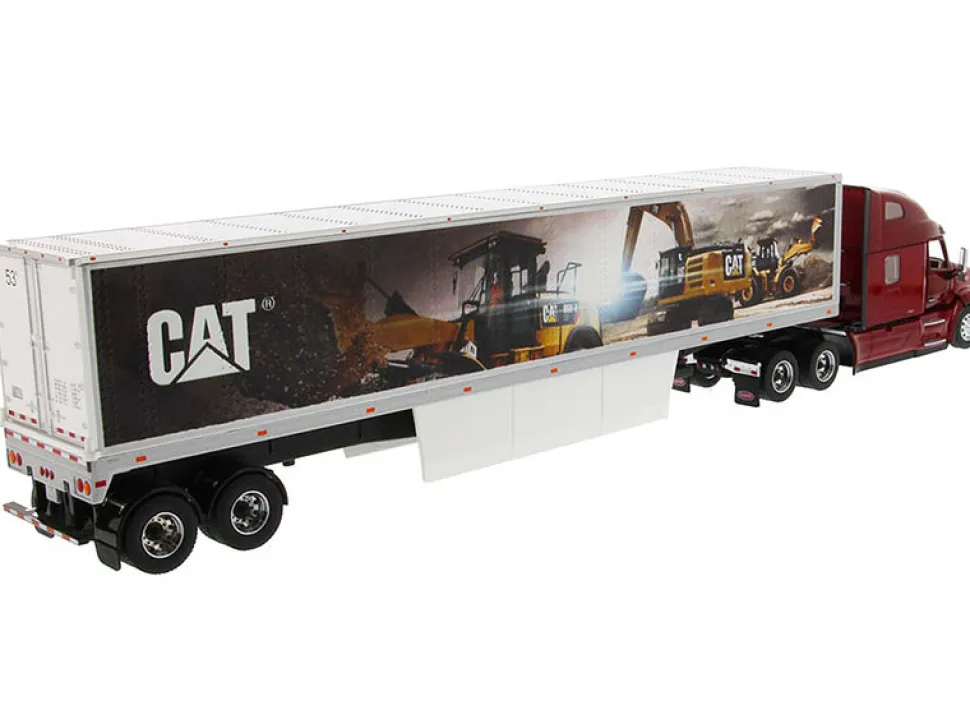 Peterbilt 579 UltraLoft Truck Tractor Red CAT Caterpillar Mural Dry Van Trailer Transport Series 1/50 Diecast Model Diecast Masters 85665