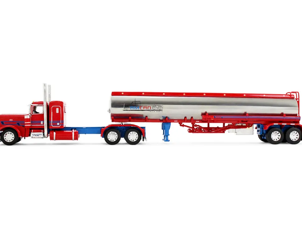 Peterbilt 389 with 36" Flat Top Sleeper and Heil Fuel Tank Trailer "Sancken Custom Truck by Amcan" Red "Big Rigs" Series II #3 1/64 Diecast Model by DCP/First Gear