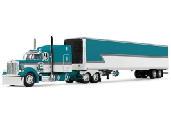 Peterbilt 379 with 63" Mid-Roof Sleeper and 53' Utility Trailer with Reefer "Tway Rose Transport" Teal and White with Stripes "Big Rigs" Series II #5 1/64 Diecast Model by DCP/First Gear