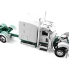 Peterbilt 389 with 63" Mid-Roof Sleeper and 53' Utility Trailer White with Green Stripes 1/64 Diecast Model by DCP/First Gear