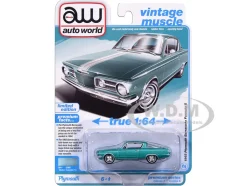 1965 Plymouth Barracuda Formula S Turquoise Metallic with White Stripe "Vintage Muscle" Series 1/64 Diecast Model Car by Auto World