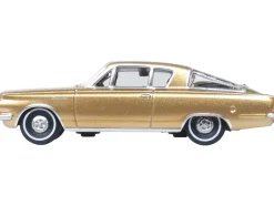 1965 Plymouth Barracuda Gold Metallic with Black Stripes 1/87 (HO) Scale Diecast Model Car by Oxford Diecast