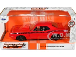 1973 Plymouth Barracuda Red with Black Stripes Bigtime Muscle Series 1/24 Diecast Model Car Jada 34037