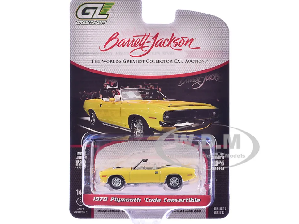 1970 Plymouth 'Cuda Convertible Yellow "Barrett-Jackson" Series 15 1/64 Diecast Model Car by Greenlight