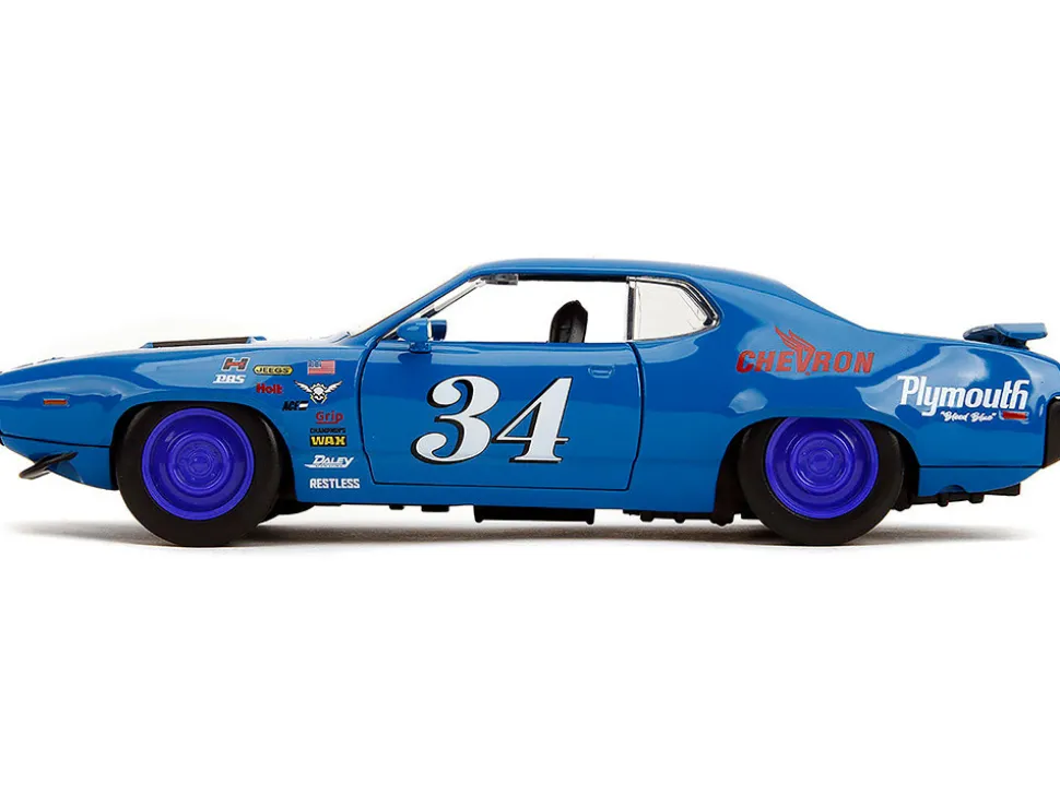 1972 Plymouth GTX #34 Blue with Graphics "Bigtime Muscle" Series 1/24 Diecast Model Car by Jada