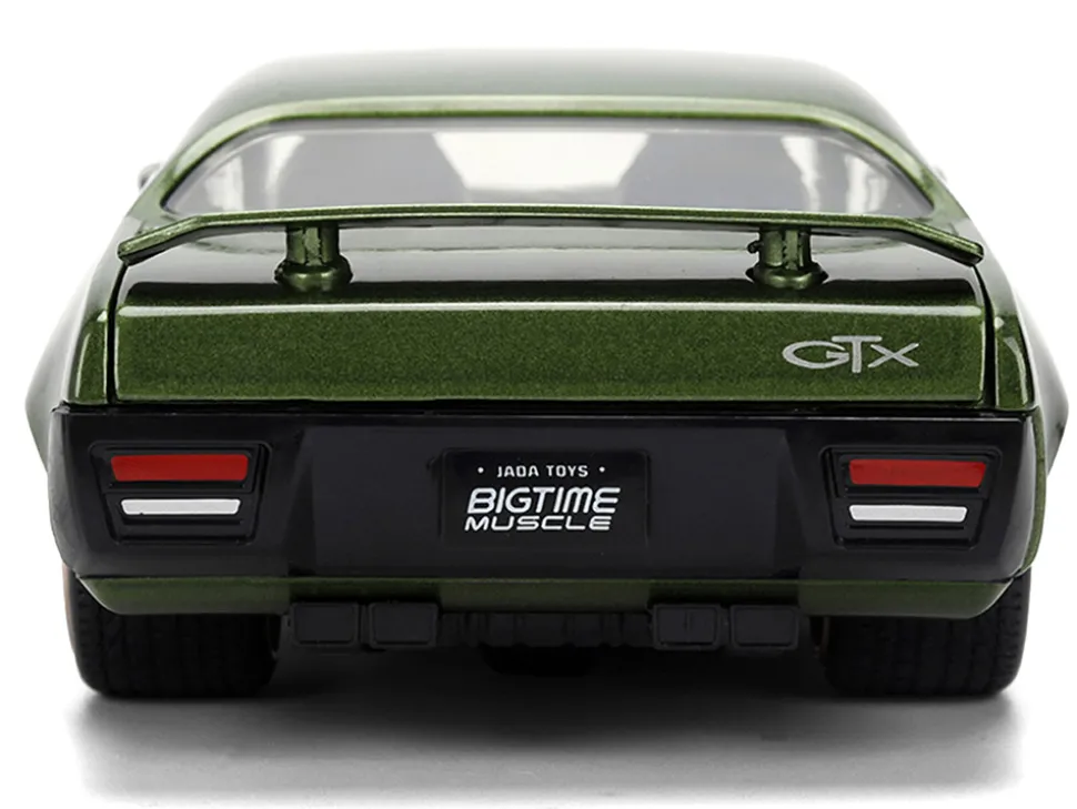 1972 Plymouth GTX Green Metallic with Matt Black Hood and Gold Stripes "Bigtime Muscle" Series 1/24 Diecast Model Car by Jada