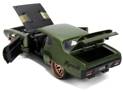 1972 Plymouth GTX Green Metallic with Matt Black Hood and Gold Stripes