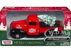 1941 Plymouth Pickup Truck Red and Black Merry Christmas with Tree Accessory 1/24 Diecast Model Car Motormax 73278RBIXMT