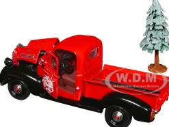 1941 Plymouth Pickup Truck Red and Black Merry Christmas with Tree Accessory 1/24 Diecast Model Car Motormax 73278RBIXMT