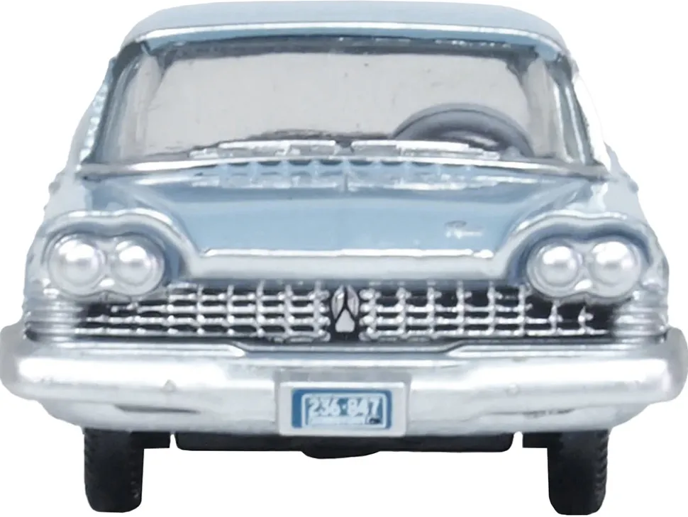 1959 Plymouth Savoy Sedan Powder Blue 1/87 (HO) Scale Diecast Model Car by Oxford Diecast
