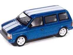 1989 Plymouth Voyager Turbo Van Daytona Blue Metallic with White Stripes and Interior "Mighty Minivans" Series 1/64 Diecast Model Car by Auto World
