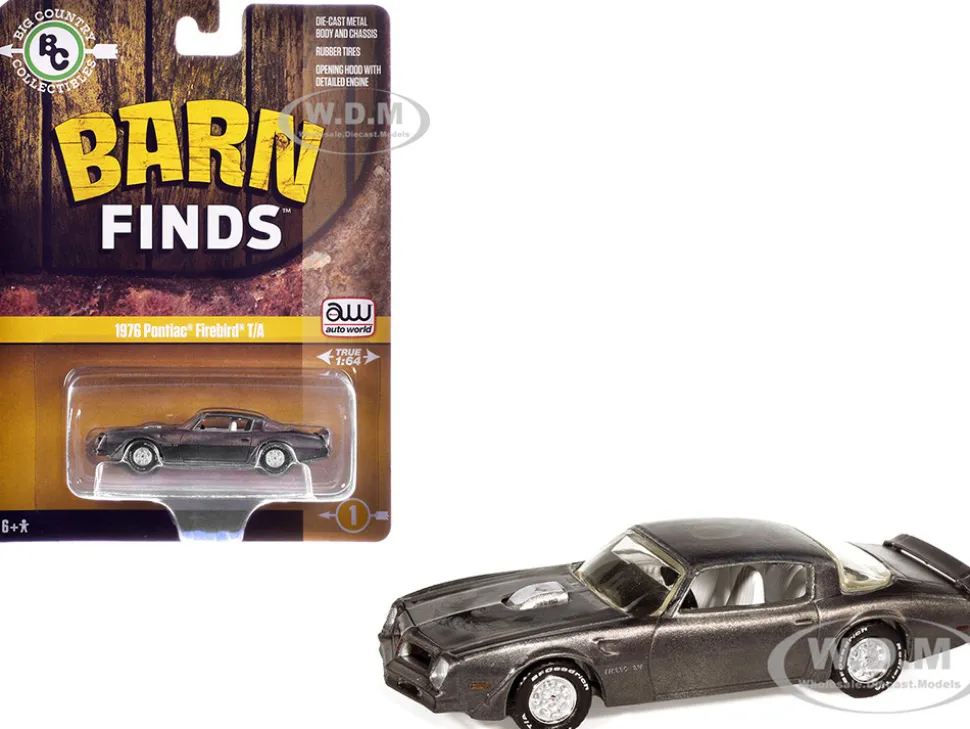 1976 Pontiac Firebird T/A "Barn Finds" Gray Metallic (Weathered) with White Interior "Big Country Collectibles" 2025 Series 1/64 Diecast Model Car by Auto World